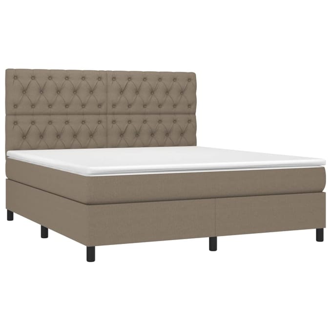vidaXL - Boxspring - met - matras - en - LED - stof - taupe - 160x200 - cm
