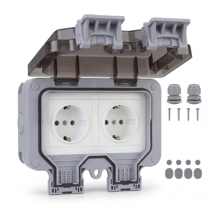 Oneproduct Buitenstopcontact IP66 - Dubbel - Waterdichte Wandcontactdoos