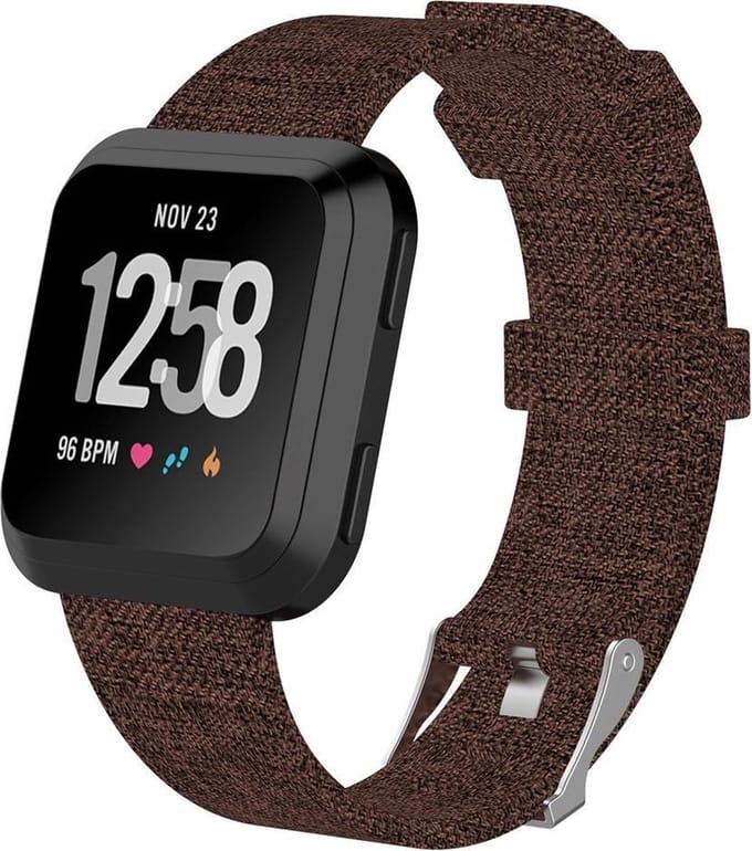 KELERINO. Denim bandje voor Fitbit Versa (Lite) - Coffee