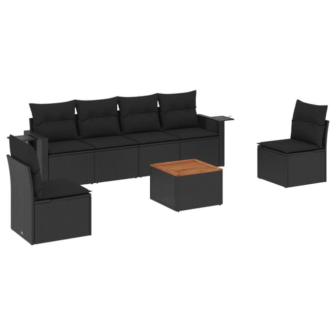 vidaXL - 7-delige - Loungeset - met - kussens - poly - rattan - zwart