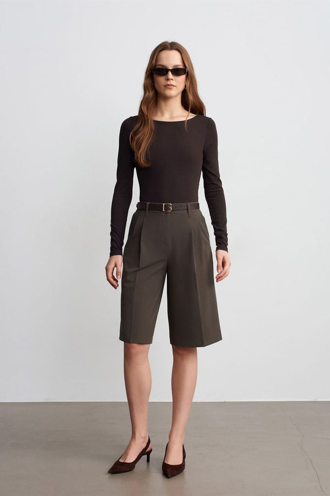 Hoge taille Geknoopte Geweven Tailored Shorts