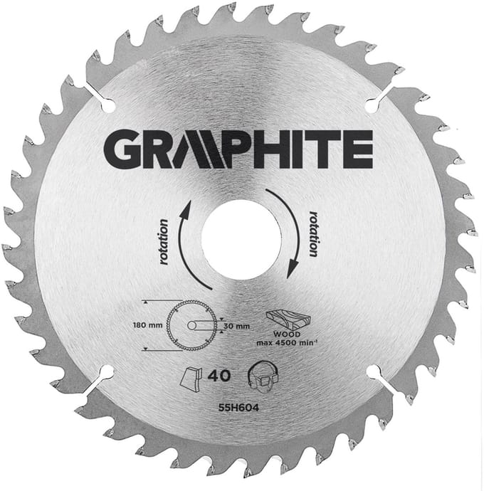 GRAPHITE Cirkelzaagblad 180 mm, 40 tands, Hout