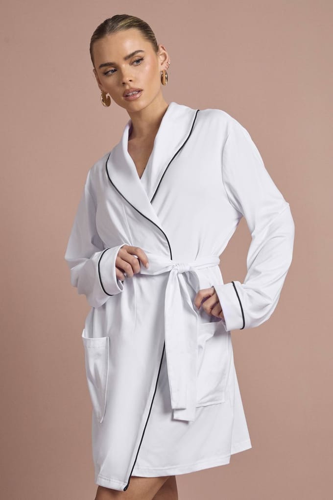 boohoo Dames Bruidsjurk 'bride' Jersey Geborduurd Mini Badjasje | Wit | Maat: Medium