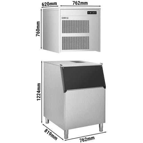 GGM Gastro Flockeneisbereiter - 390 kg / 24 h - inkl. Eisvorratsbehälter Zilver