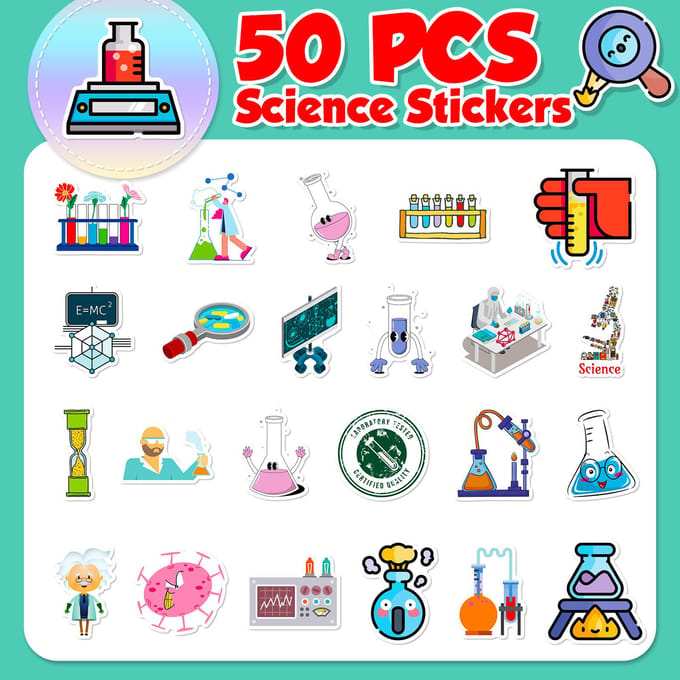 50 Stuks Scheikunde Laboratorium Stickers Voor Studenten Wetenschapper Lab Kantoorbenodigdheden blue