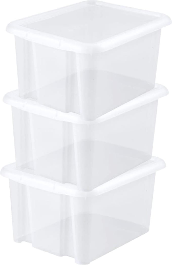 EDA Opbergbox 30L - 4x - wit - stapelbaar - L44 x B36 x H25 cm - kunststof - Bak/Doos met deksel