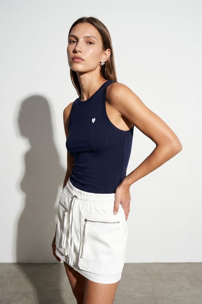 Geborduurde Mouwloze Slim-Fit Jersey Blouse