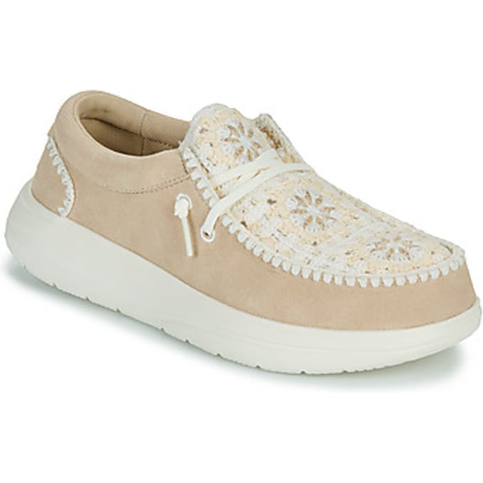 HEYDUDE - Wendy Comf Suede Crochet Dames Instappers Irish Cream/Multi - Maat 36