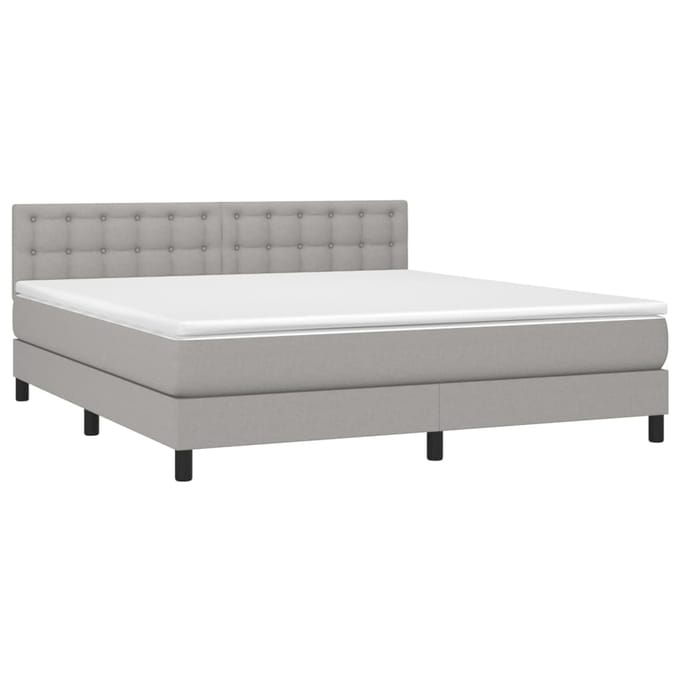 vidaXL - Boxspring - met - matras - en - LED - stof - lichtgrijs - 160x200 - cm