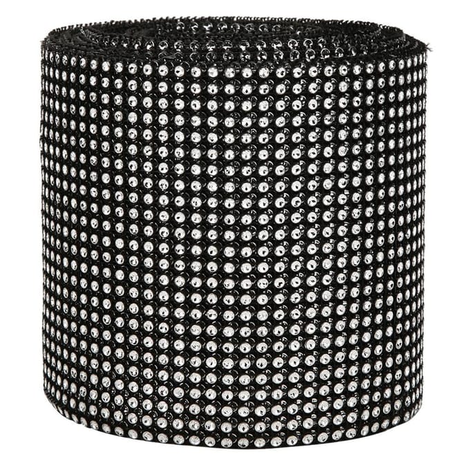 9m 24 Rijen Elektroplating Plastic Kunstmatige Strass Lint Mesh Bruiloft Kleding zwart