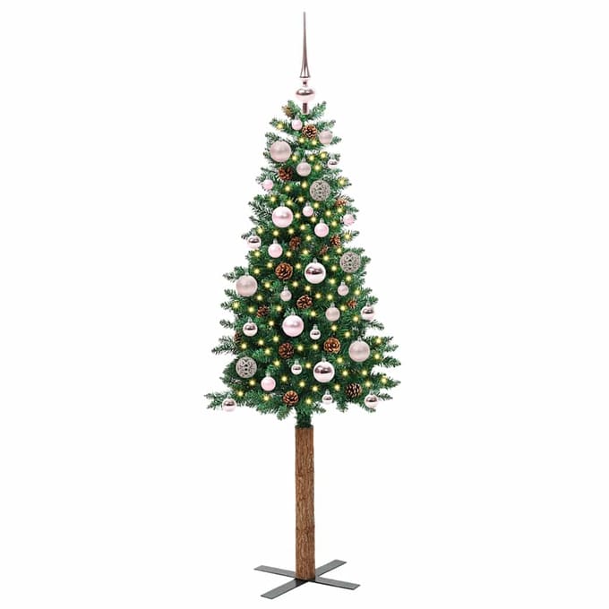 vidaXL - Slanke - Kerstboom - Groen - 150 - cm - PVC - en - massief - dennenhout
