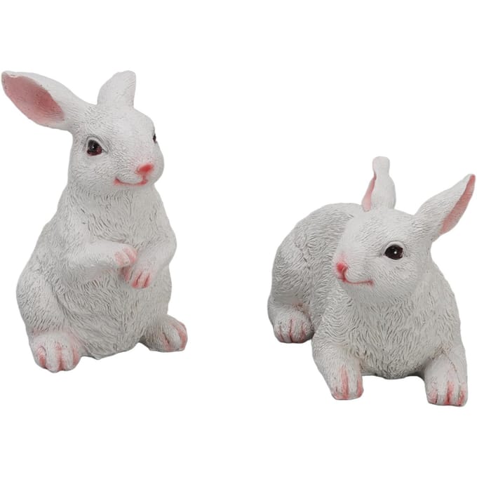 1 Paar Konijn Ornamenten Decoraties Hars Kunst Ambacht Dier Model Beeldje Standbeeld Figuur white
