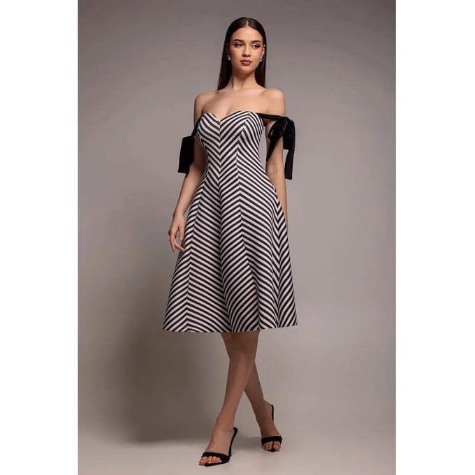 Gestreepte jurk dames Goddiva Bow A Line Midi