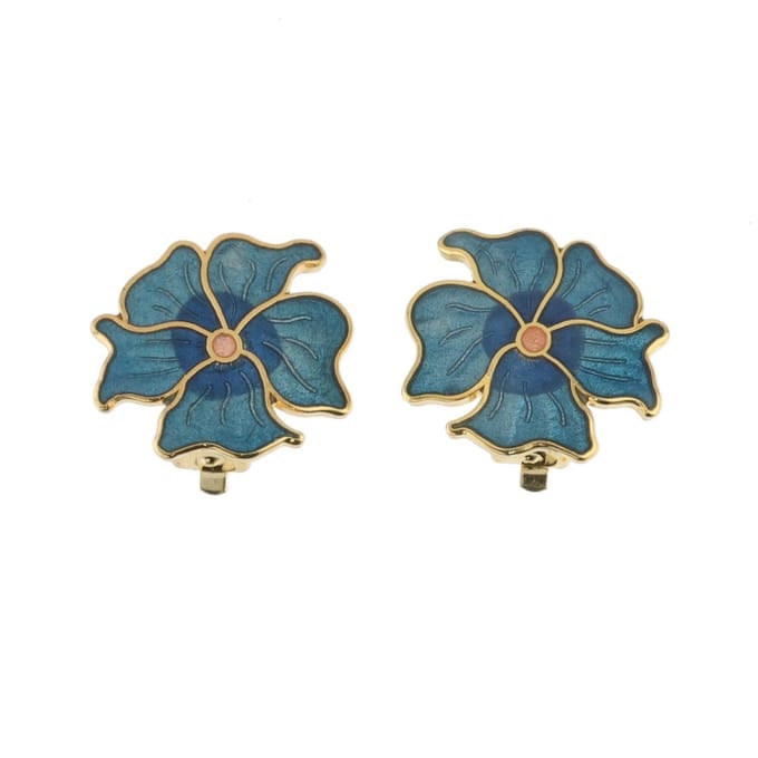 Behave - Oorclips dames - bloemmotief - blauw en groen - 2,3 cm