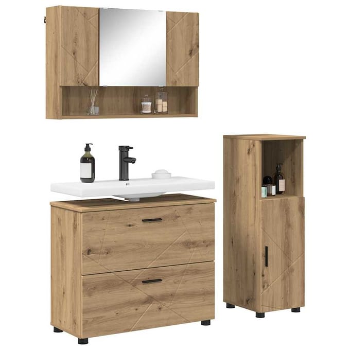 vidaXL - Badkamermeubel - Set - 3 - st - Artisan - Eiken - 76,5 - x - 35 - x - 64 - cm