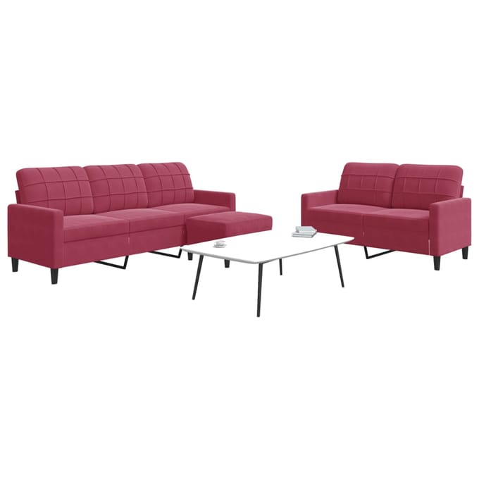 vidaXL - 3-delige - Loungeset - met - kussens - fluweel - wijnrood