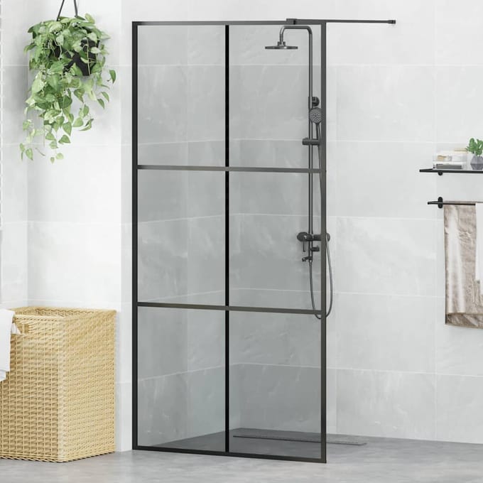 vidaXL - Inloopdouchewand - Zwart - 100 - x - 195 - cm - gehard - glas