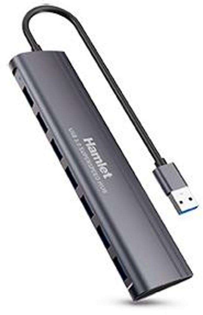 Hamlet XHUB-07A3 interface hub USB 3.2 Gen 1 (3.1 Gen 1) Type-A 5000 Mbit/s Zwart