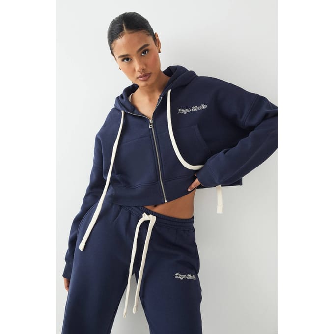Dames DSGN Studio Contrast Trekkoord Boxy Crop Hoodie | Marineblauw | Maat: Medium