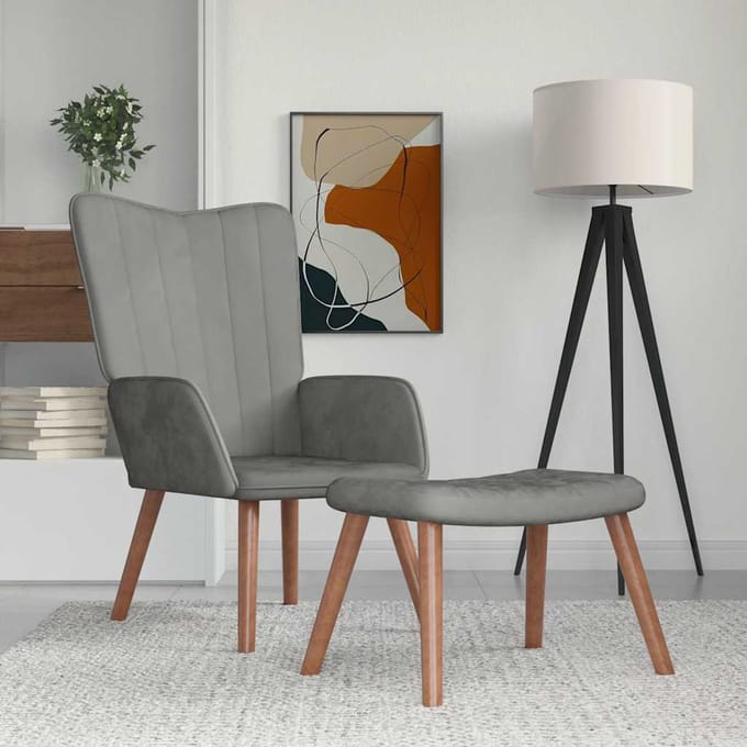 vidaXL - Relaxstoel - met - voetenbank - fluweel - lichtgrijs