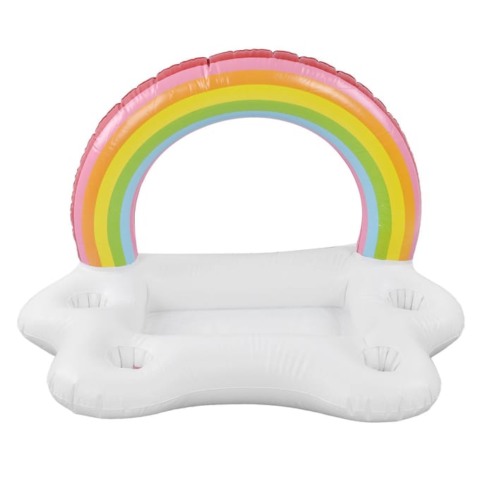 Opblaasbare Regenboog Wolk Drankhouder Drijvende Drank Salade Fruit Serveerbar Zwembad Drijfmiddel Tool yellow
