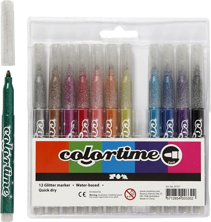 Colortime glitterstiften, lijndikte: 4,2 mm, diverse kleuren, 12stuks