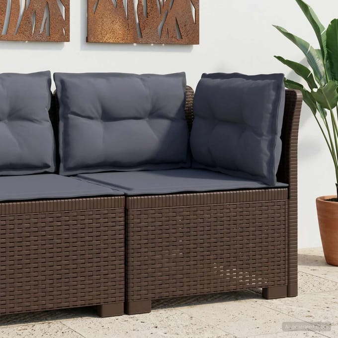 vidaXL - Eén-zits - Tuin - Sofa - met - Kussens - Rieten - Look - PP - Bruin