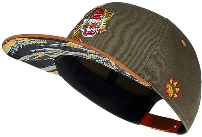 Unisex Snapback Cap met Asian Tiger Design - Verstelbare Baseball Cap in Olijfgroen