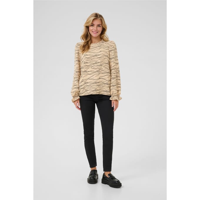 Blouse met lange mouwen Regular fit Nomad w. Black Deep graphic beige