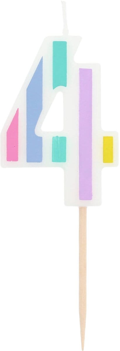 Folat - Kaars cijfer 4 pastelkleuren 5 cm
