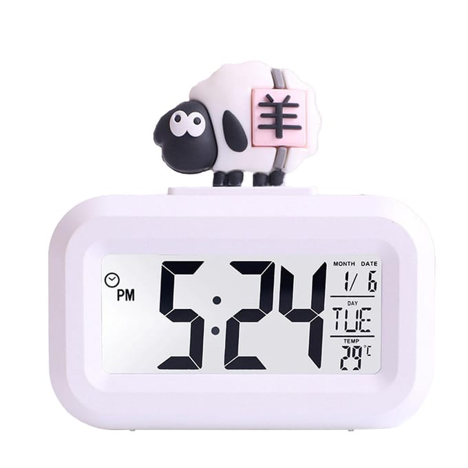 Elektronische Klok Schattige Cartoon LED Scherm Desktop Elektronisch Alarm Datum Tijd Kalender Temperatuur gray