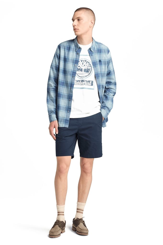 Timberland Poplin Check Shirt Dark Denim Yd Größe: S | Casual hemden Outlet | Herren | Blau