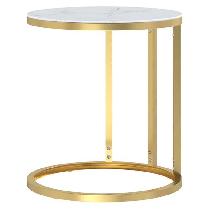 vidaXL - Bijzettafel - 45 - cm - gehard - glas - goudkleurig - en - witmarmer