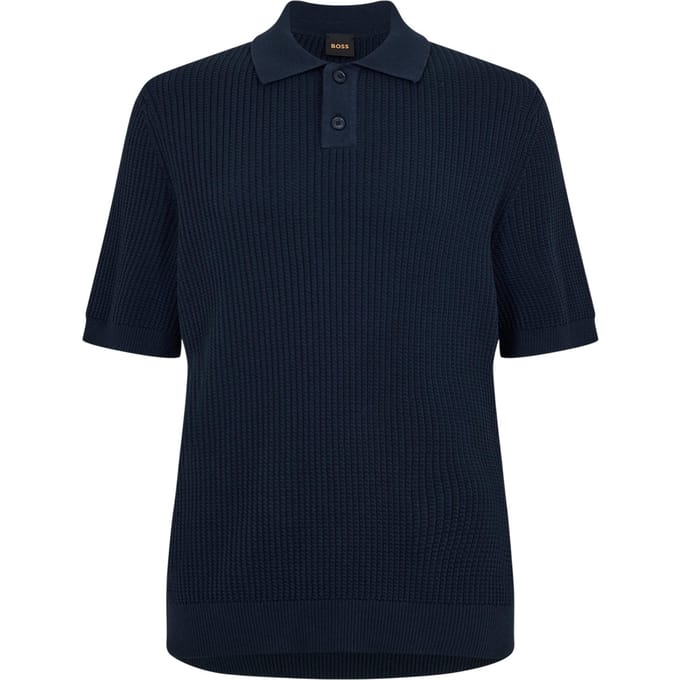 Boss Herenpoloshirt met geribde kraag (Donkerblauw)