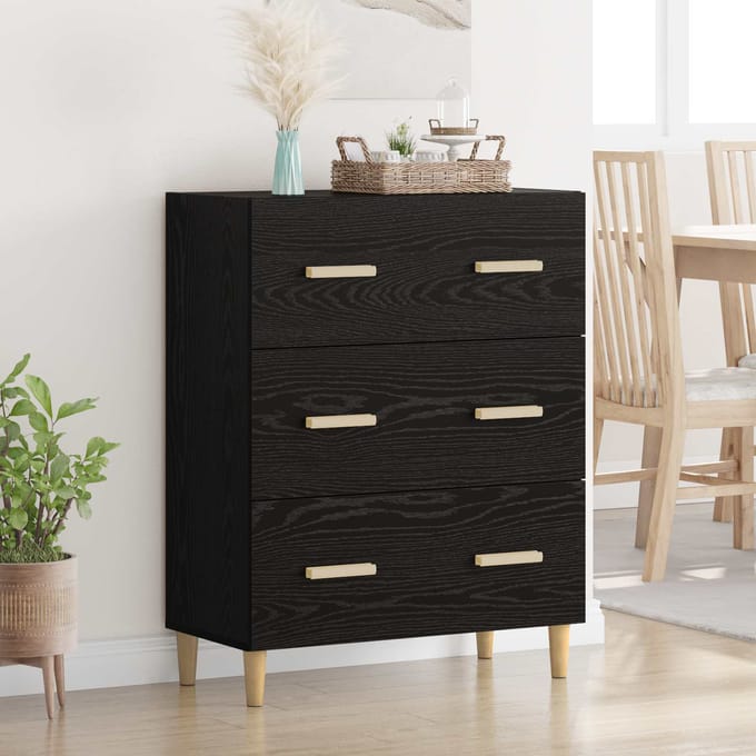 vidaXL - Dressoir - Zwart - Eiken - 69,5 - x - 34 - x - 90 - cm - Bewerkt - hout