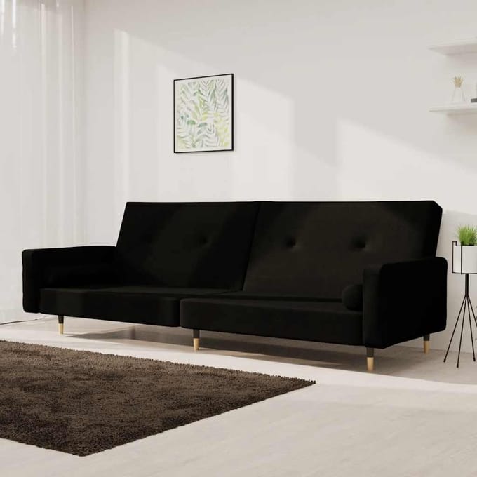 vidaXL - Slaapbank - 2-zits - met - 2 - kussens - fluweel - zwart