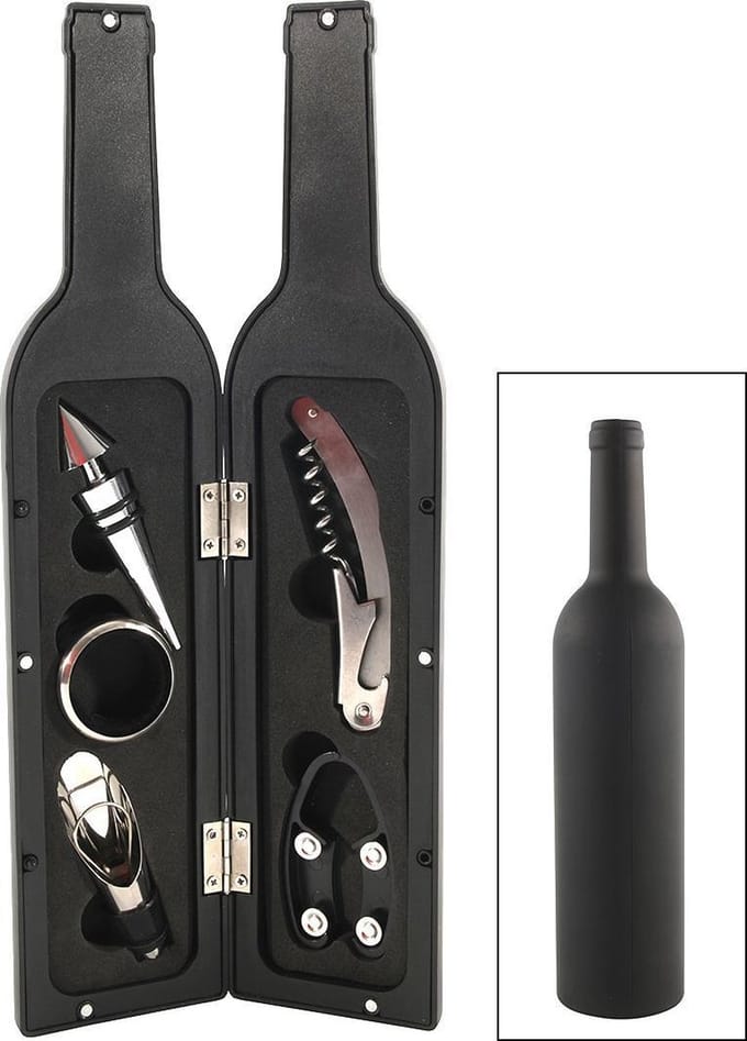 Wijnfles opener set zwart - 6-delig cadeau wijnaccessoires.
