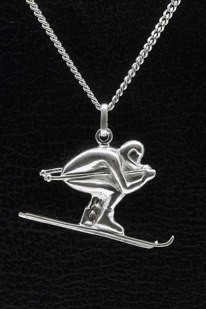 Zilveren Schansspringer ketting hanger