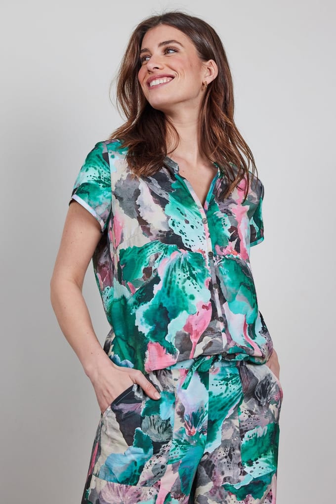 DIDI Blouse Harper Short Sleeve In Light Grey With Dreamscape Pri Größe: 36 | Jumpsuits Outlet | Damen | Grau