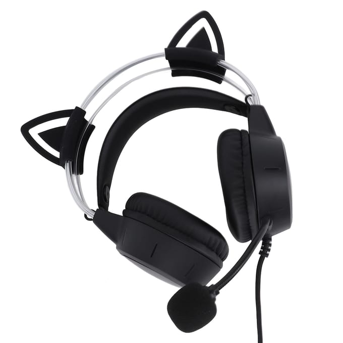 Casque de jeu noir antibruit réglable avec bandeau filaire et oreilles de chat RGB avec micro pour