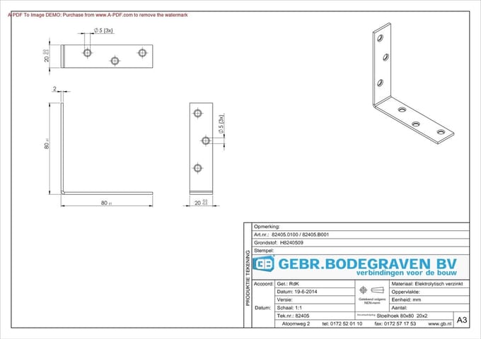 GB stoelhoek 80x20x2.0 verzinkt
