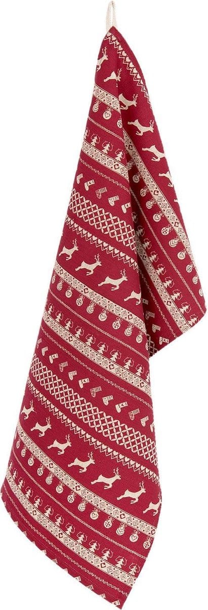 Clayre & Eef Theedoek 50x85 cm Rood Beige Katoen Kerst