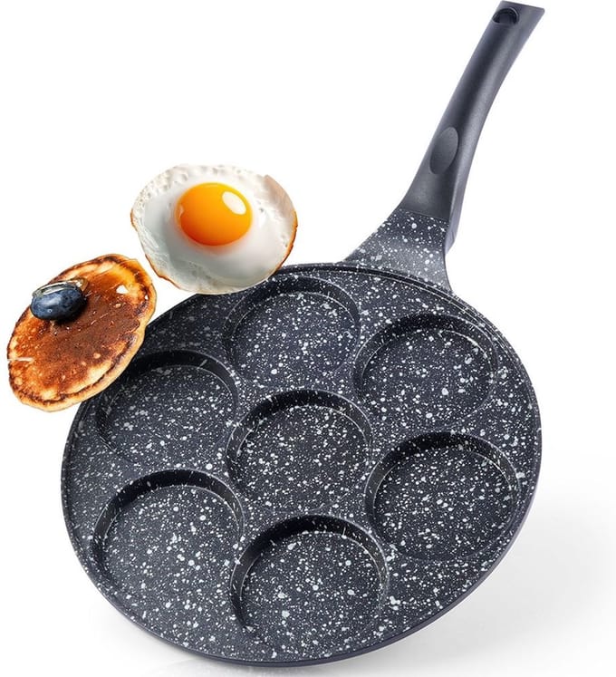 Eierpan Graniet 7 Gaten GRANDE 27 cm - Omeletpan - Egg Koekenpan - Pannenkoekenpan - Pancake Flensjespan