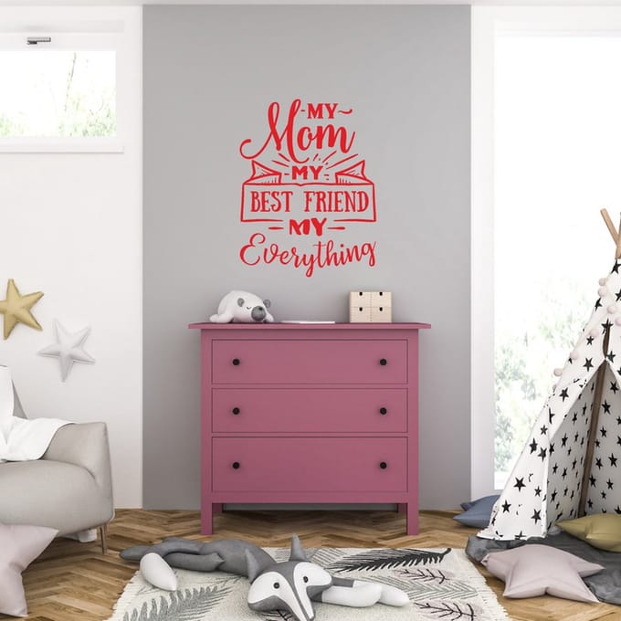 Muursticker - My Mom My Best Friend - 58 x 75 - Rood