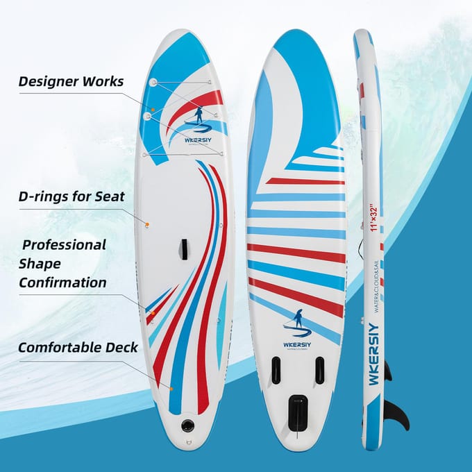 Planche à pagaie gonflable Stand Up Paddle Board 335 cm Capacité de 350 lb bleu/rouge
