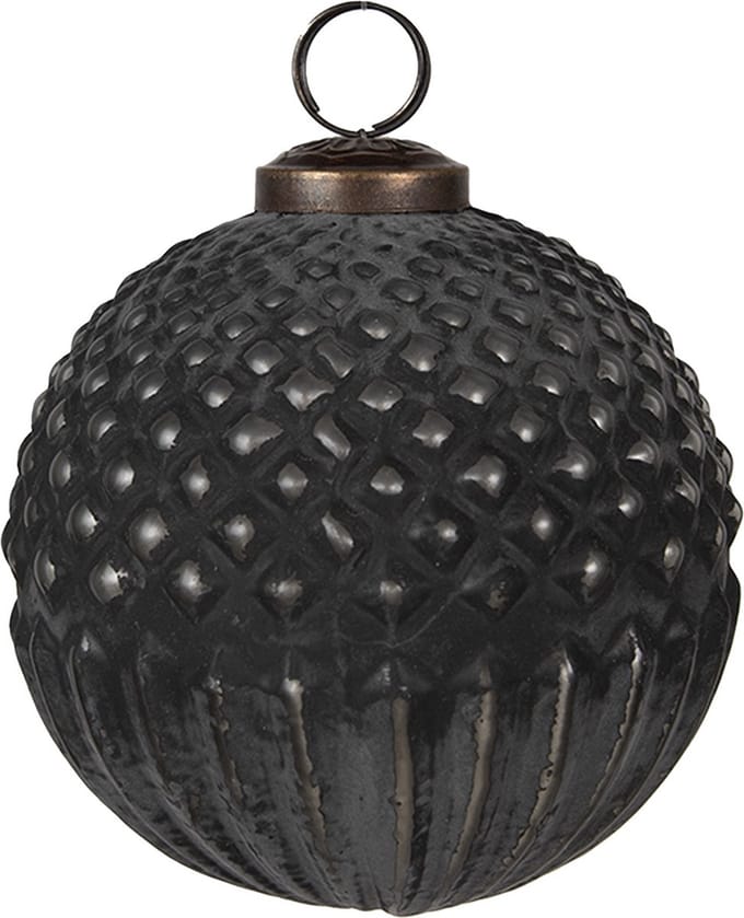 Clayre & Eef Kerstbal Overig Ø 10x10 cm Zwart Grijs Glas Kerstballen