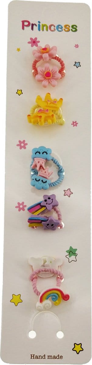 Princess 5x 2 haar elastiekjes op kaart - fantasy