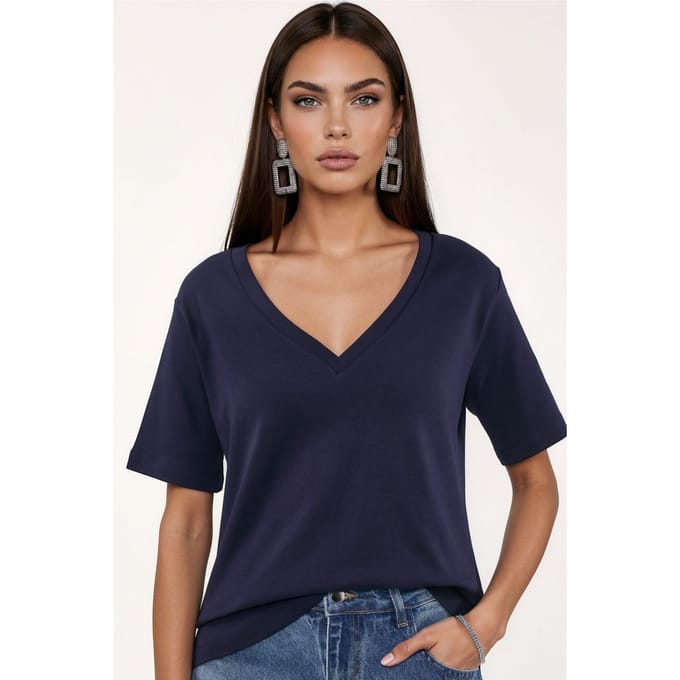 V-hals Effen Regular Fit Katoenen T-Shirt