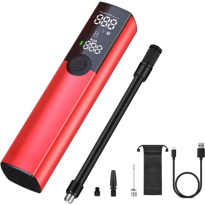 RONN® Fietspomp met Drukmeter - Fietspomp Klein - Fietspomp Handmatig - Rood - 4cm x 4cm x 19cm