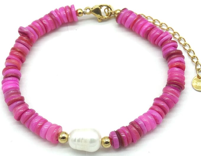 Armband Dames - Kralen en Parel - RVS - Lengte 16-19 cm - Paars
